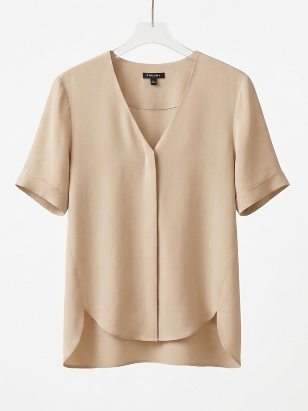 Theory Beige V-Neck Short Sleeve Blouse